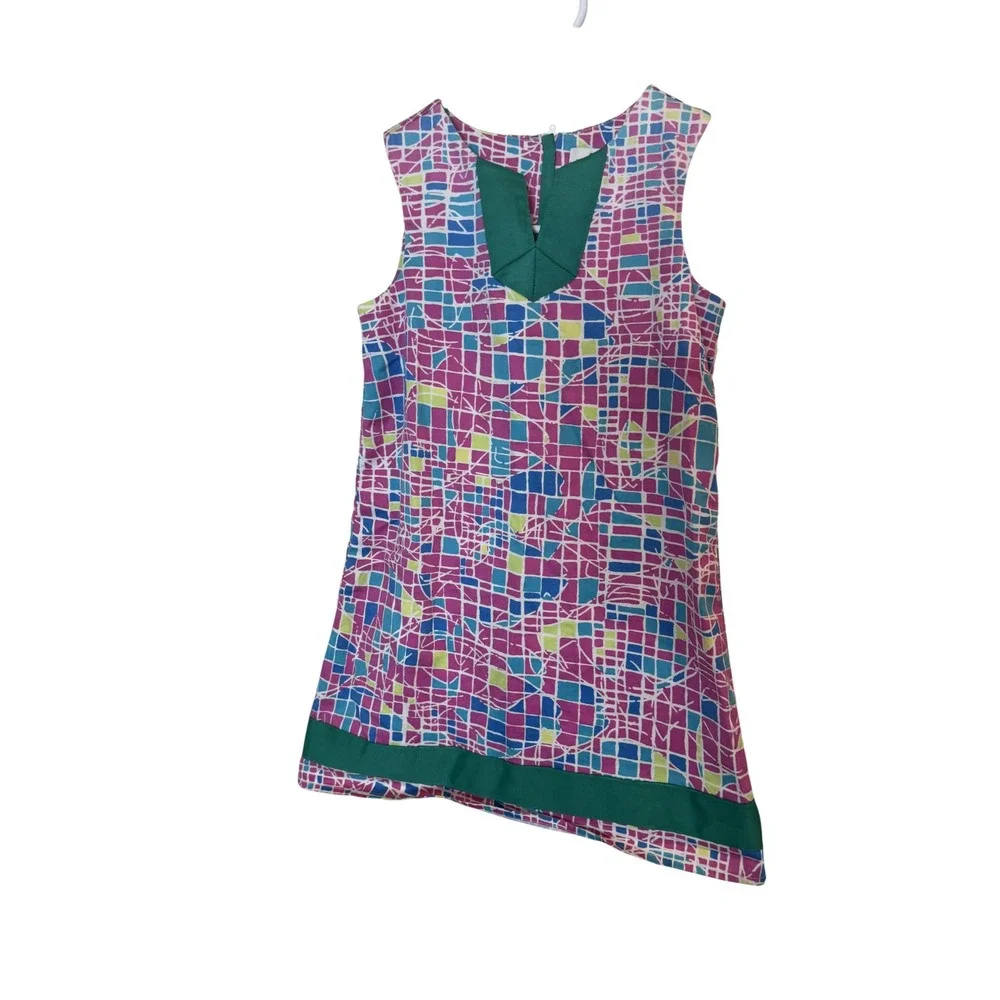 Vineyard Vines Dress Girls 6 Pink Geometric Print‎ Sleeveless Shift Ribbon Trim